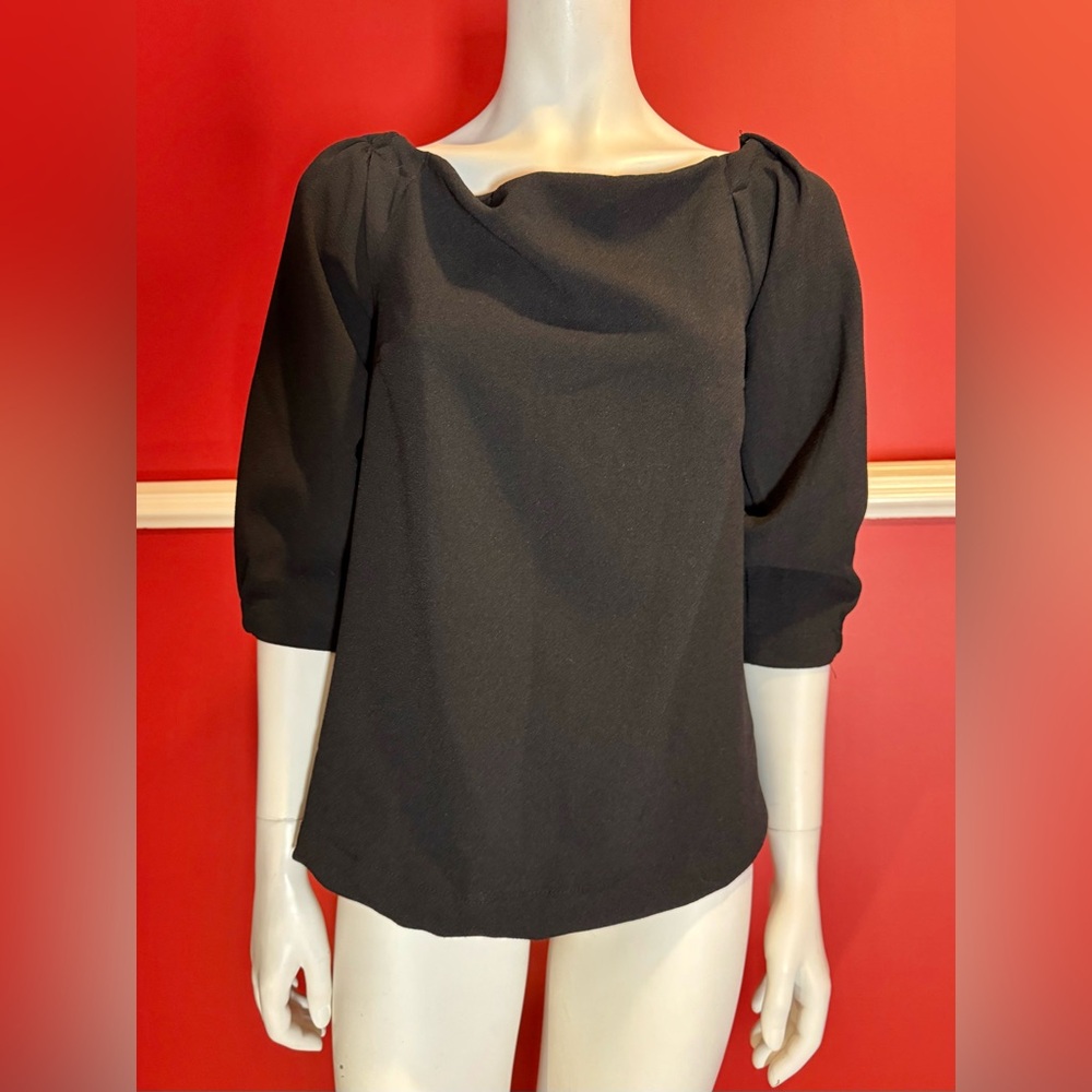 Black boat neck 3/4 length sleeve top blouse